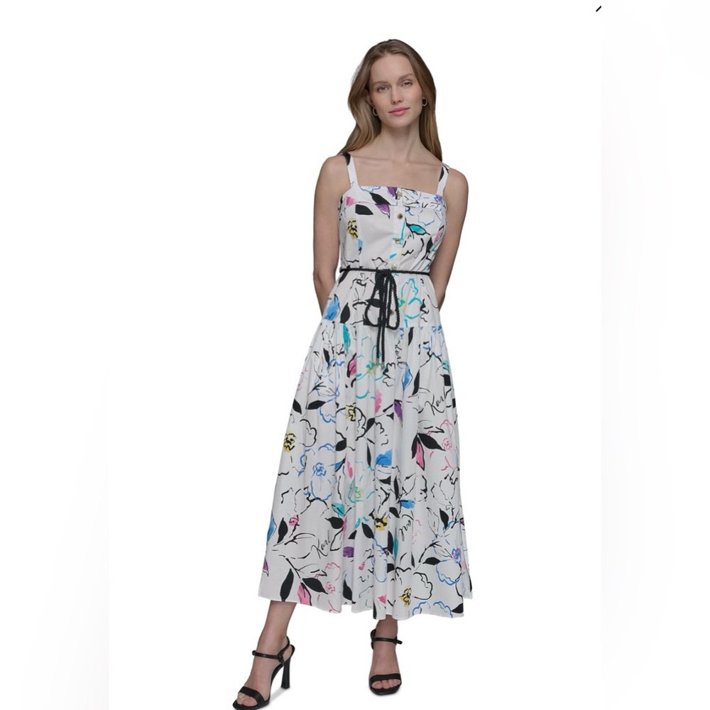 KARL LAGERFELD Women's Sleeveless Rope Belt A-line Maxi Dress - Picture 2 of 6